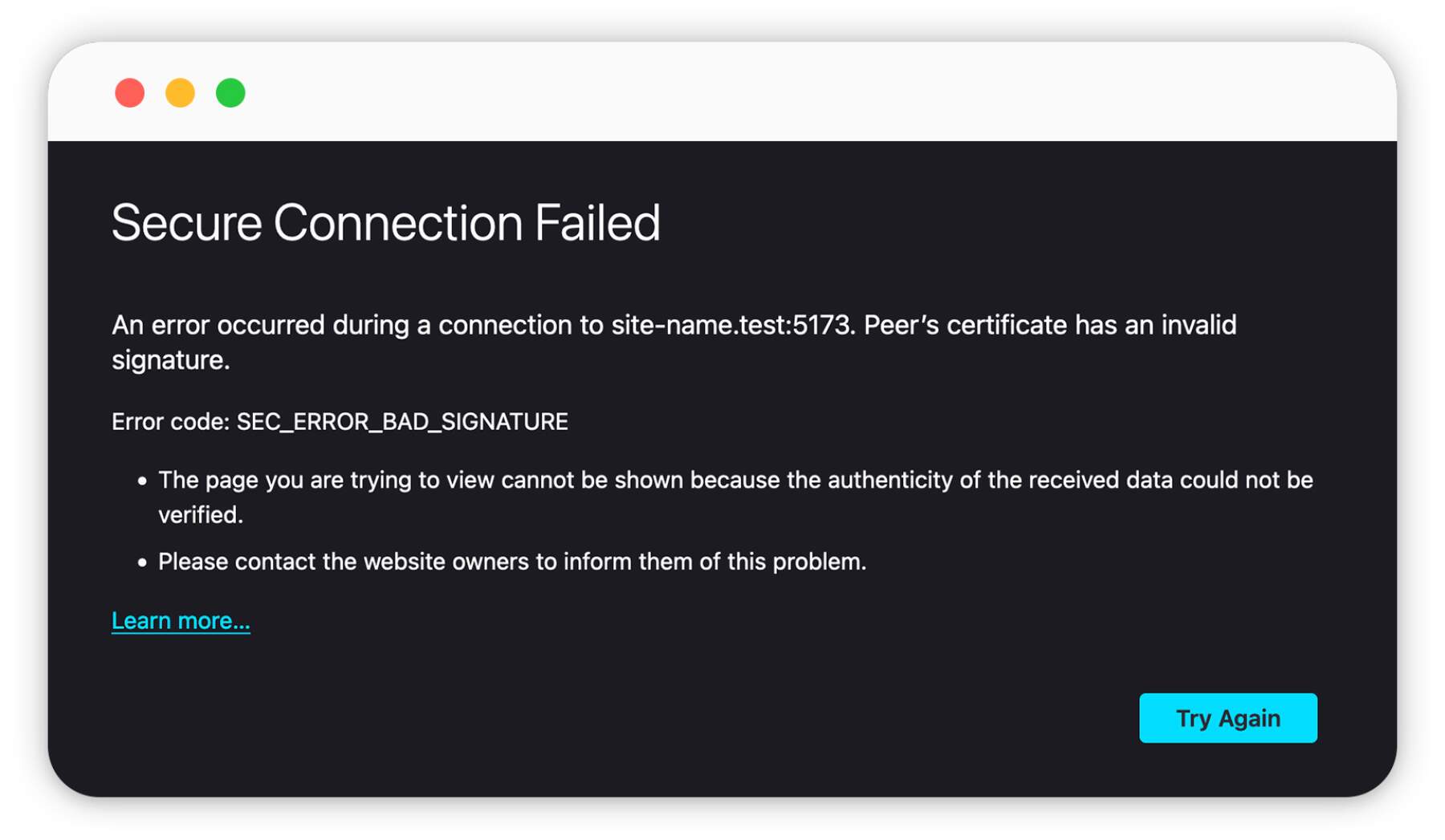 The "SEC_ERROR_BAD_SIGNATURE" error given by Firefox