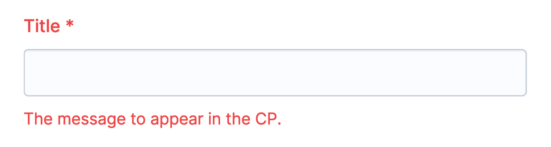 An example of the validation rule showing the $fail message within Statamic's CP for the "Title" field.