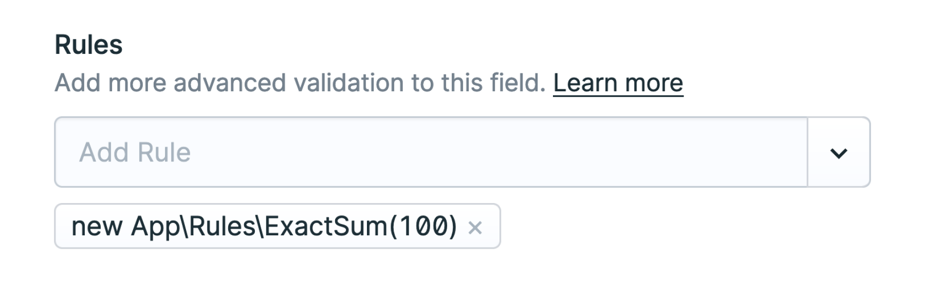 Passing a custom "sum" to the ExactSum rule within the Statamic CP.