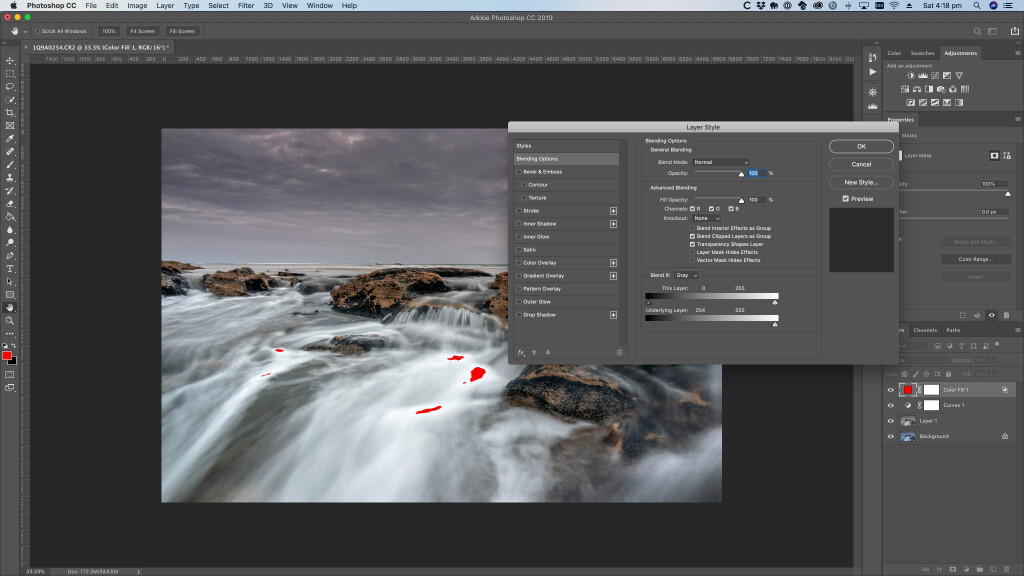 Blend If showing clipped highlights in an image in Photoshop